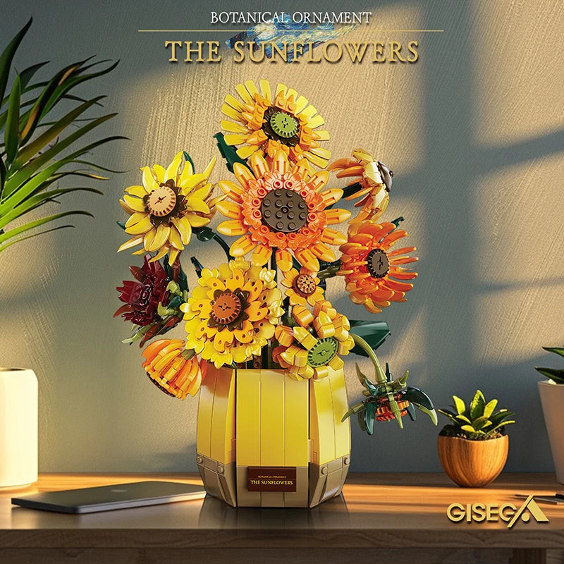 Van Gogh Sunflowers 1328Pcs Building Blocks with Vase, Art Building Toys, DIY Flower Bouquet Home Decor, Gift Ideas Women Girls