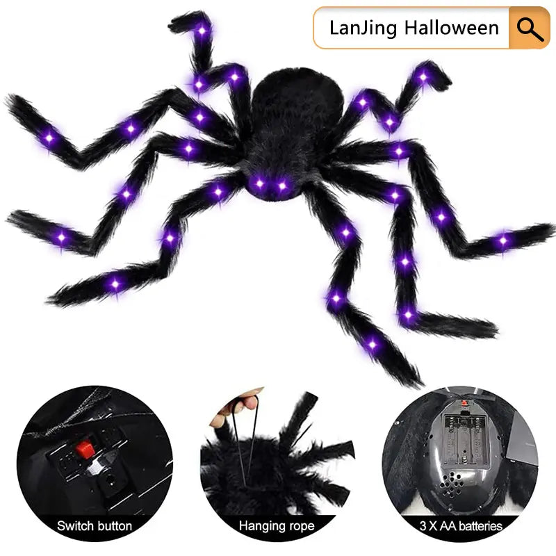 Glowing Spider Web Lights - Purple, Orange LED with Timer Function, Halloween Aesthetic Spooky Lights for Outdoor Decor, Yard, Lawn, Porch, Garden Indoor Setup