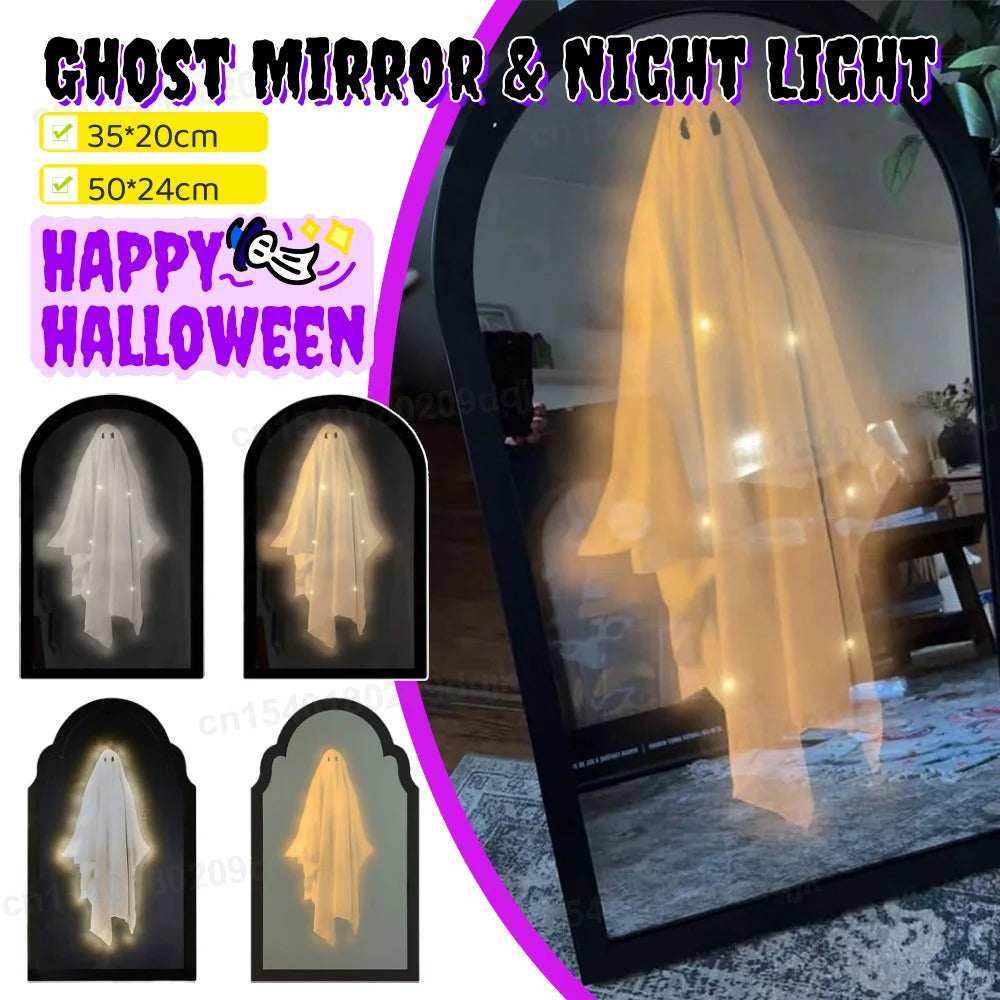 2025 Novelty Halloween Ghost Mirror with Creepy Eyes Night Light Halloween Ghostmirror Spooky Halloween Haunted House Decor