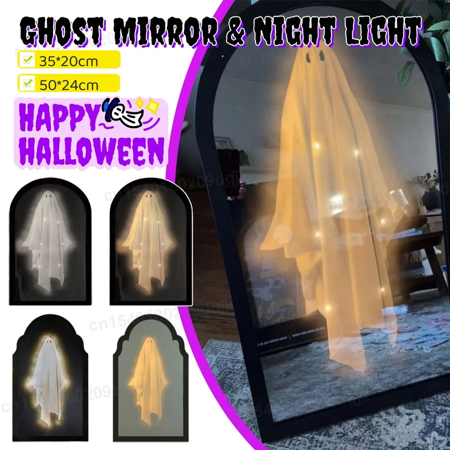 2025 Novelty Halloween Ghost Mirror with Creepy Eyes Night Light Halloween Ghostmirror Spooky Halloween Haunted House Decor