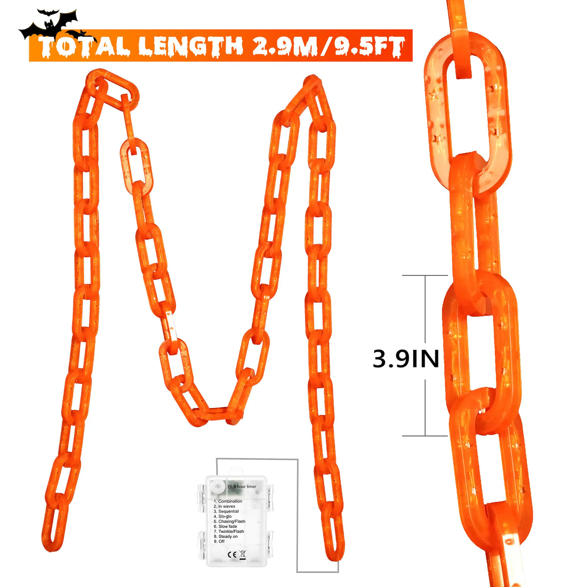 Flacchi Outdoor Halloween Chain Lights (Solar/Battery) 160 Leds. Waterproof Plastic, 8 Lighting Modes. Perfect Spooky Hanging Decor for Halloween Parties, Bushes, Fences, and Patios. Orange/Purple