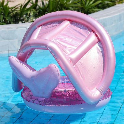 Kid Pool Toys Inflatable Swimming Ring Toys Pool Float Inflatable with Canopy for Boys Girls for Home Outdoor Lake River