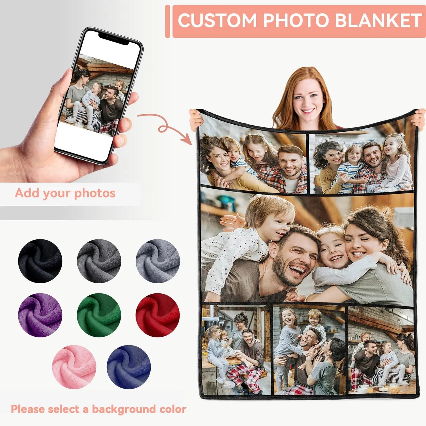 1Pc Customized Blanket Your Design Logo Family Photo Print Warm Smooth Blanket Custom for Lover Mom for Father' Day Gift Ideas