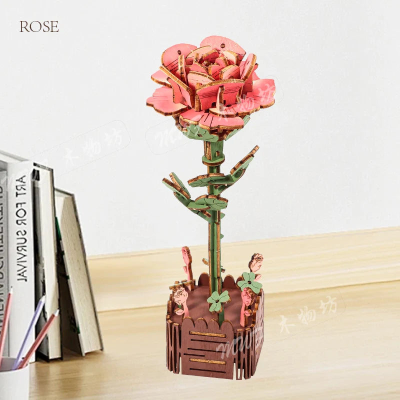 3D Flower Wooden Puzzles, DIY Wooden Flowers Model Kit Building Set Crafts for Adults to Build, Botanical Collection Gift Ideas