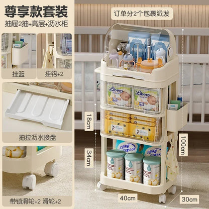Baby Product Storage Rackmobile Stroller Organizerbottle and Tableware Drainage Boxdustproof Storage Cabinet for Baby Essentials