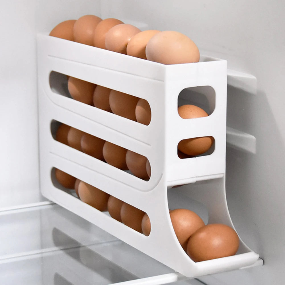 4 Layer Automatic Egg Roller Space Saving 30 Egg Container Rolling Egg Holder Plastic Egg Tray for Refrigerator Kichen Cabinet
