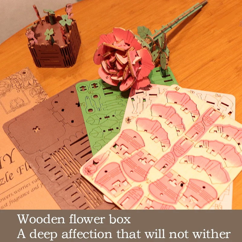 3D Flower Wooden Puzzles, DIY Wooden Flowers Model Kit Building Set Crafts for Adults to Build, Botanical Collection Gift Ideas