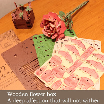3D Flower Wooden Puzzles, DIY Wooden Flowers Model Kit Building Set Crafts for Adults to Build, Botanical Collection Gift Ideas