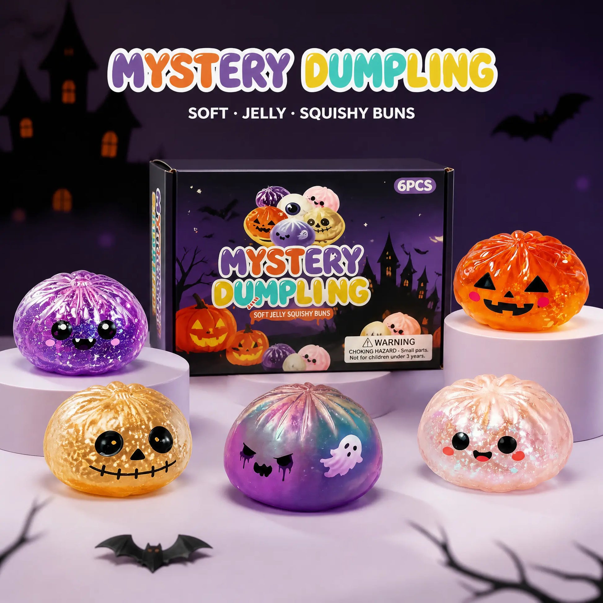Halloween Cute Scary Ghost Maruko Squishy Squeeze Toy Set - Mini Portable Stress Fidget Item, Squishy Haul Sensory Kids Toy, Unique Whimsical Party Treat Bag Filler & Whimsical Gift, Fidgets