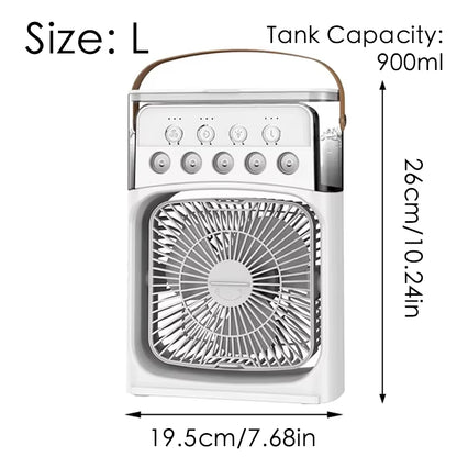 Portable Mini Fan 3 in 1 Cooler Home House LED USB Desk Bedroom Indoor Air Conditioner Humidifier Fans Summer Cool Living Room