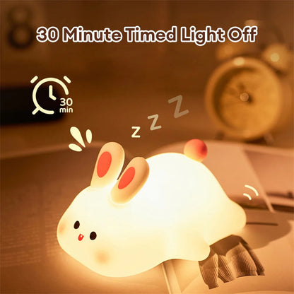 Cute LED Night Light Touch Sensor Cartoon Kid'S Nightlights Big Face Rabbit Silicone Night Light Christmas Gift Bedside Lamp Home Decor