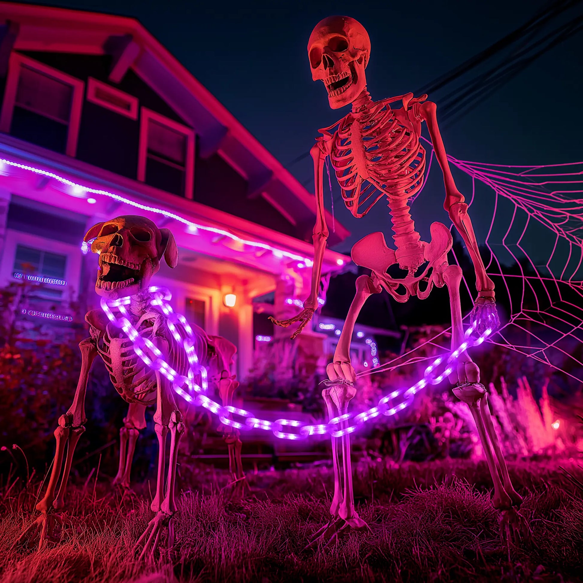 Flacchi Outdoor Halloween Chain Lights (Solar/Battery) 160 Leds. Waterproof Plastic, 8 Lighting Modes. Perfect Spooky Hanging Decor for Halloween Parties, Bushes, Fences, and Patios. Orange/Purple