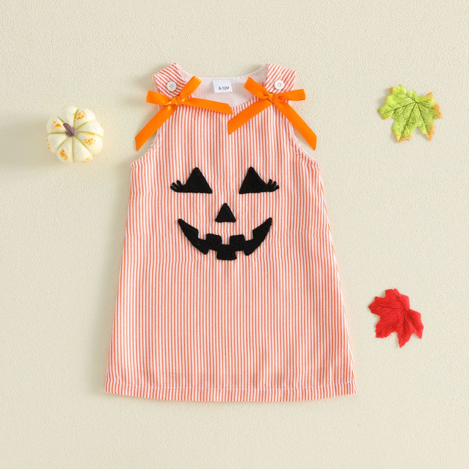 Toddler Baby Little Girl Halloween Dress with Bows Striped Pumpkin Sleeveless Dress Fall 6M-4T