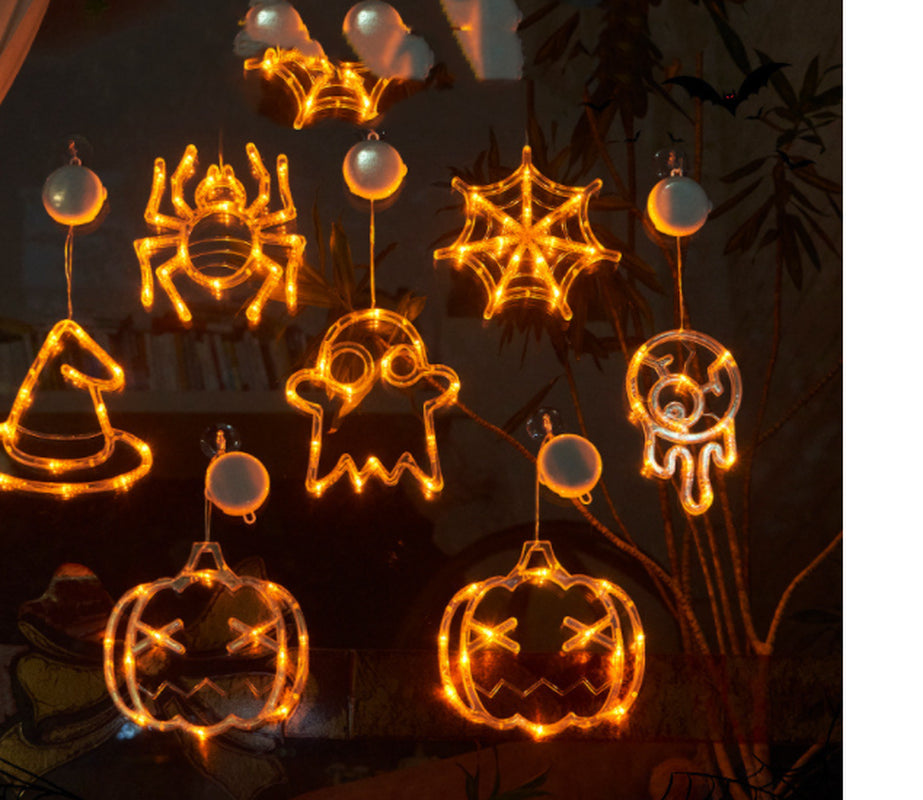 Halloween Window Hanging LED Lights Spider Pumpkin Hanging Ghost Horror Atmosphere Lights Holiday Party Decorative Lights Home Decor