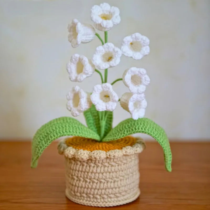 Lily of the Valley Lamp,Crochet Artificial Flowers with Night Lights,Cordless Table Lamp- Women Gift Ideas,Desk Home Decorations