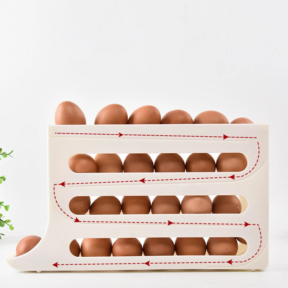 4 Layer Automatic Egg Roller Space Saving 30 Egg Container Rolling Egg Holder Plastic Egg Tray for Refrigerator Kichen Cabinet