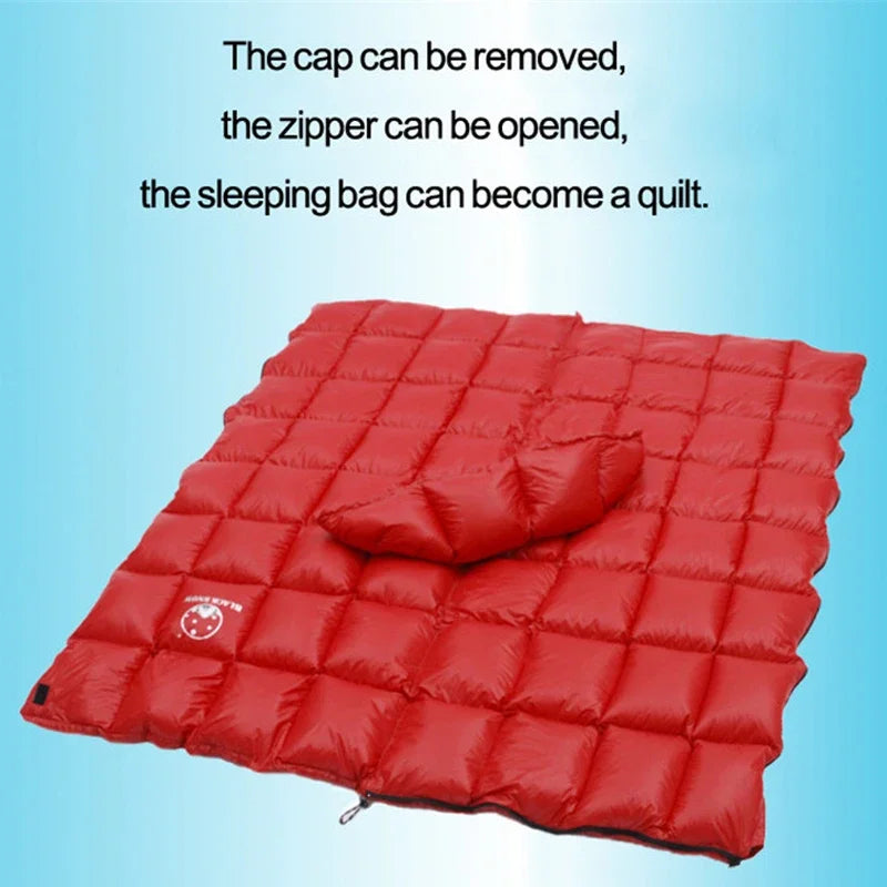 White Goose down Sleeping Bag,The Cap Is Detachable,Open to Serve as a Quilt Winter and Spring Chequer Envelope Style Bag