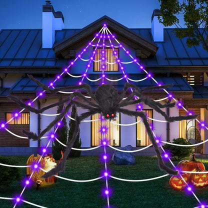 Glowing Spider Web Lights - Purple, Orange LED with Timer Function, Halloween Aesthetic Spooky Lights for Outdoor Decor, Yard, Lawn, Porch, Garden Indoor Setup