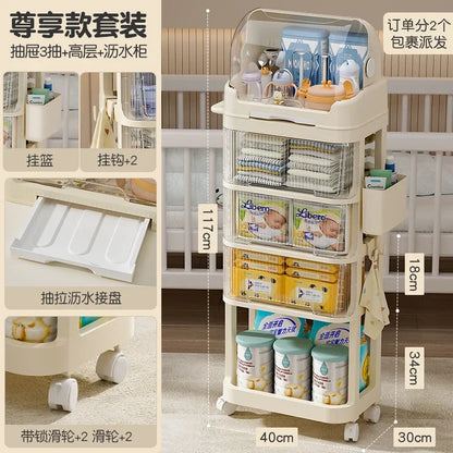 Baby Product Storage Rackmobile Stroller Organizerbottle and Tableware Drainage Boxdustproof Storage Cabinet for Baby Essentials