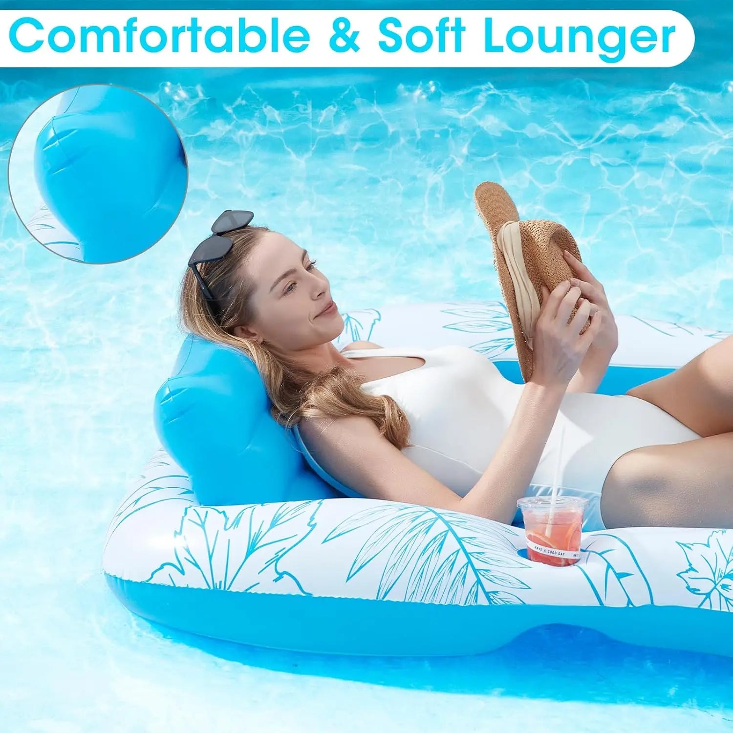 214*145CM Large-Sized Inflatable Mattress, Swimming Pool Floating Accessory, Luxurious Portable Inflatable Mattress, Sunbathing