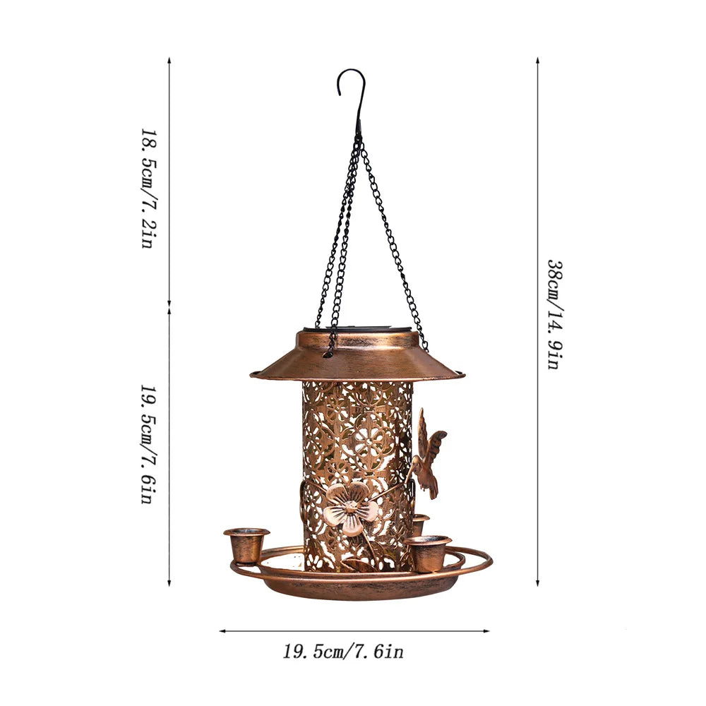 Solar Bird Feeder Metal Outdoors Hanging Bird House with Light Gift Ideas for Bird Lovers Outdoor Garden Backyard Decoration