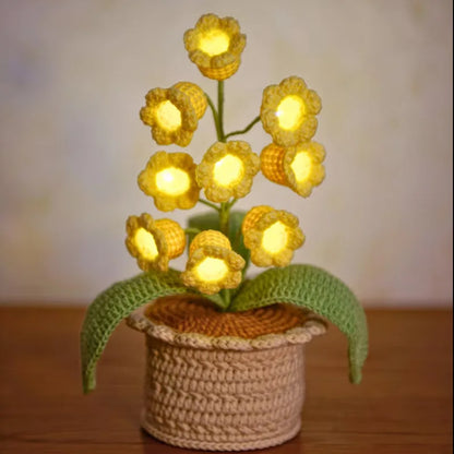 Lily of the Valley Lamp,Crochet Artificial Flowers with Night Lights,Cordless Table Lamp- Women Gift Ideas,Desk Home Decorations