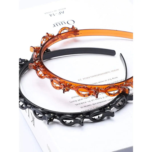 Women'S 2PCS Fashion Toothed Headband Accessory Set - Multicolor Non-Slip Comb Hair Hoops, Lightweight Plastic Female Hair Accessories, One Size Headband for Daily Styling, Work, Black