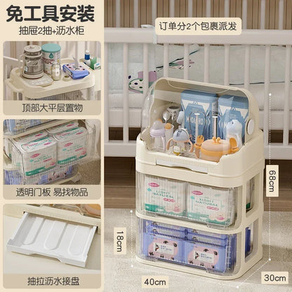 Baby Product Storage Rackmobile Stroller Organizerbottle and Tableware Drainage Boxdustproof Storage Cabinet for Baby Essentials