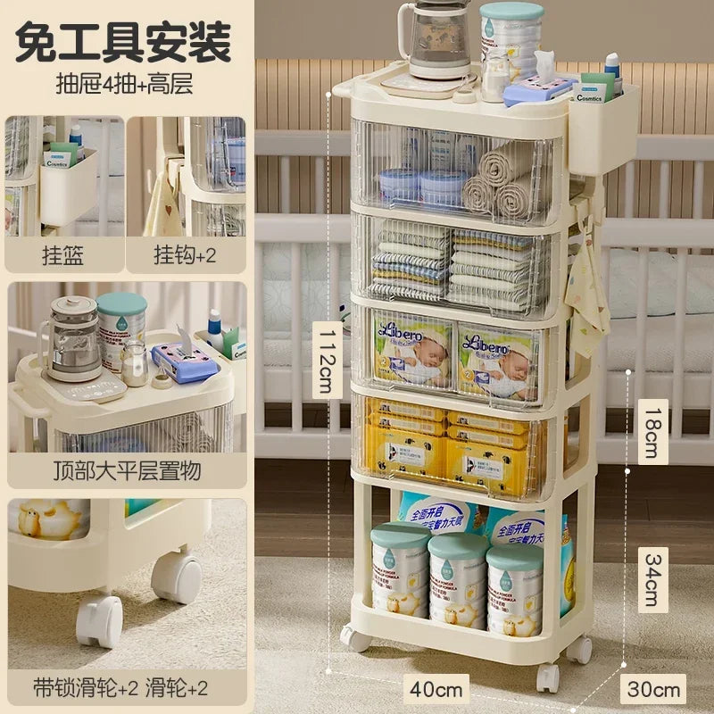 Baby Product Storage Rackmobile Stroller Organizerbottle and Tableware Drainage Boxdustproof Storage Cabinet for Baby Essentials