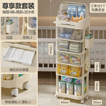Baby Product Storage Rackmobile Stroller Organizerbottle and Tableware Drainage Boxdustproof Storage Cabinet for Baby Essentials