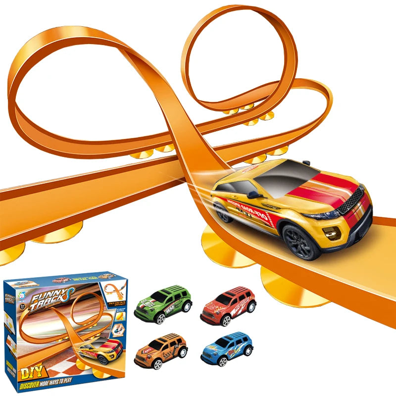 Flexible Race Car Ramp Track Kid Toy Set DIY Assembled Turborace Track Portable Travel Toy Catapult Rail Racing Roll Race Track