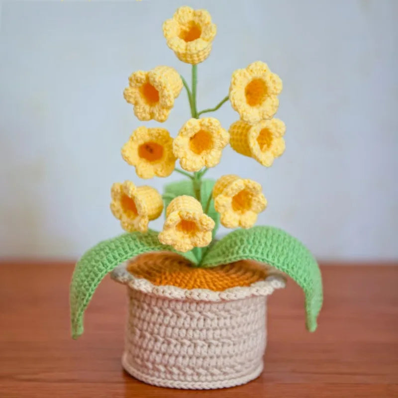 Lily of the Valley Lamp,Crochet Artificial Flowers with Night Lights,Cordless Table Lamp- Women Gift Ideas,Desk Home Decorations