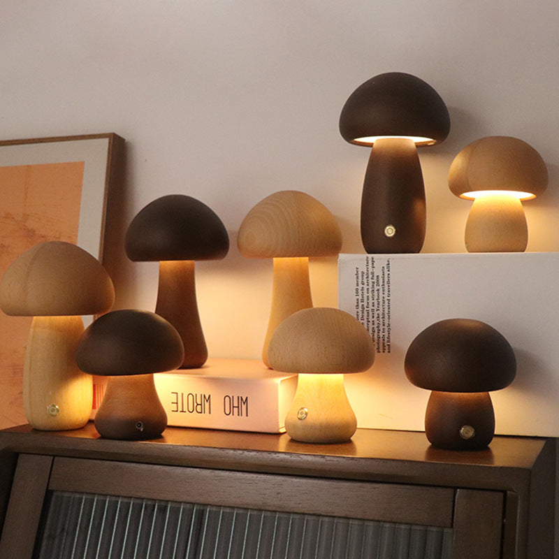 INS Wooden Cute Mushroom LED Night Light with Touch Switch Bedside Table Lamp for Bedroom Childrens Room Sleeping Night Lamps Home Decor