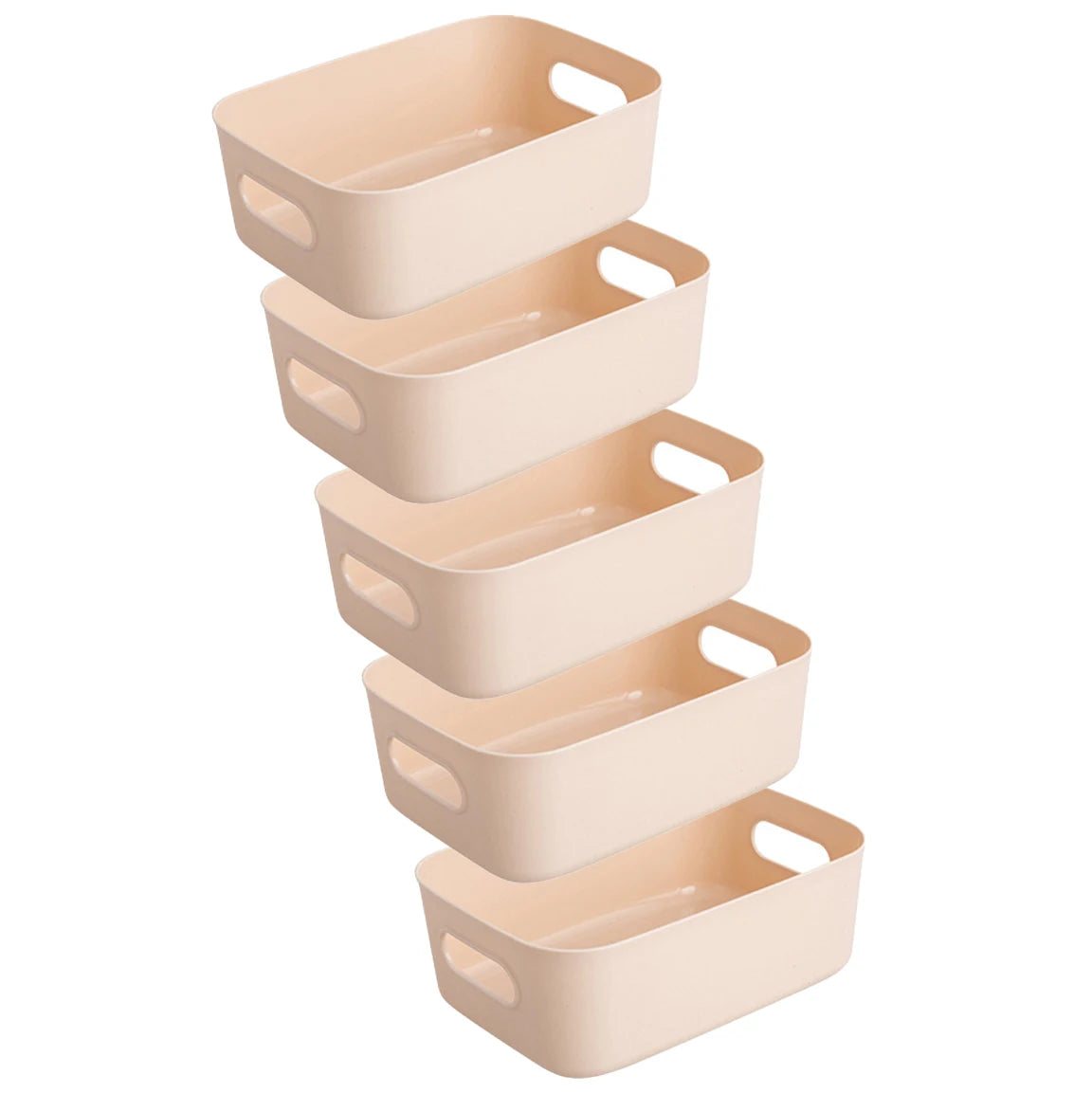 5Pcs Stackable Storage Box Set,Rectangular Plastic Organizer Containers,Durable, Reusable,For Kitchen,Bathroom,Dorm Essentials