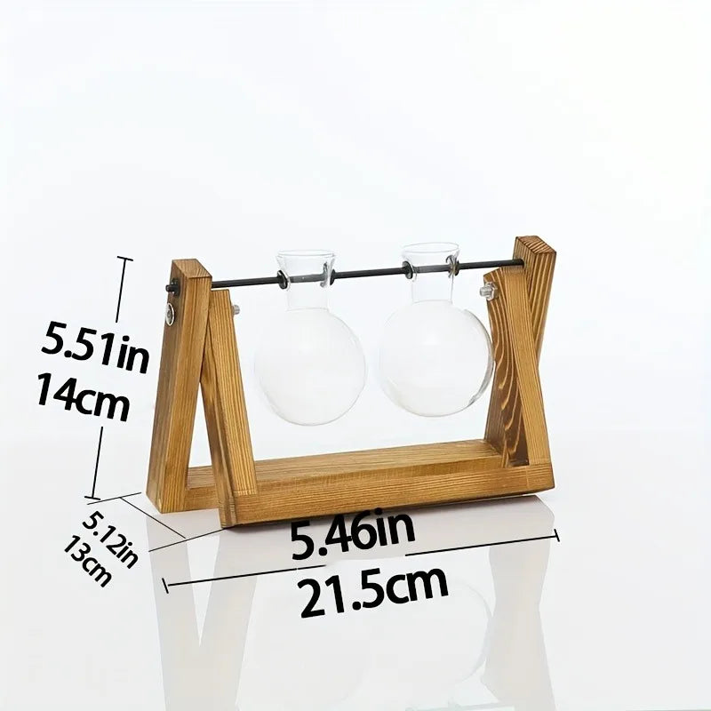Tabletop Glass Planter Propagation Station Hydroponic Plant Vases in Wooden Rack Terrarium for Plants for Home Decor Room Decora