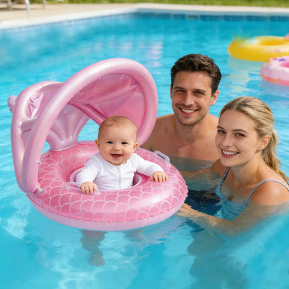Kid Pool Toys Inflatable Swimming Ring Toys Pool Float Inflatable with Canopy for Boys Girls for Home Outdoor Lake River