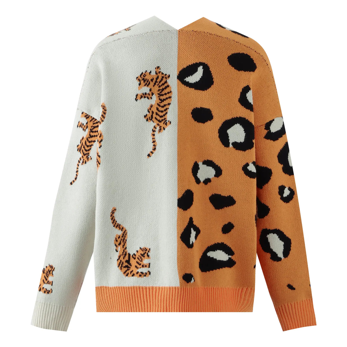 Women'S Oversized V-Neck Chunky Knit Long-Sleeve Basic Cardigan - Drop Shoulder, Button Front, Color-Block Animal Print, Soft Loose Work & Cozy Recovery Loungewear