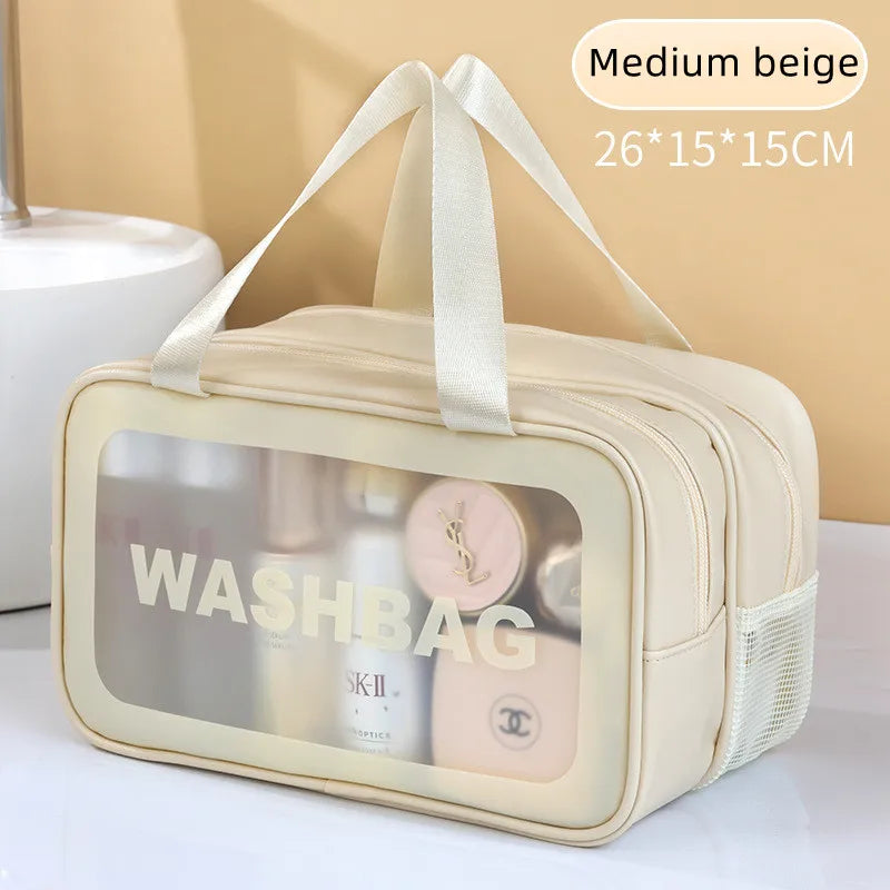 Dry-Wet Separation Double Transparent PU Makeup Bag Portable Washing Bag Cosmetic Storage Bag Travel Fitness Swimming Essentials