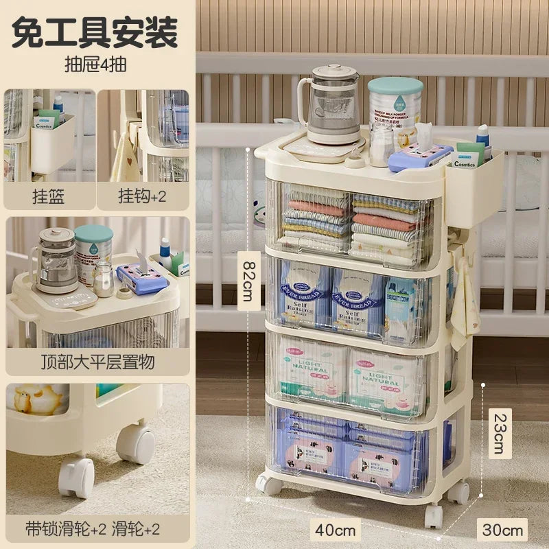 Baby Product Storage Rackmobile Stroller Organizerbottle and Tableware Drainage Boxdustproof Storage Cabinet for Baby Essentials