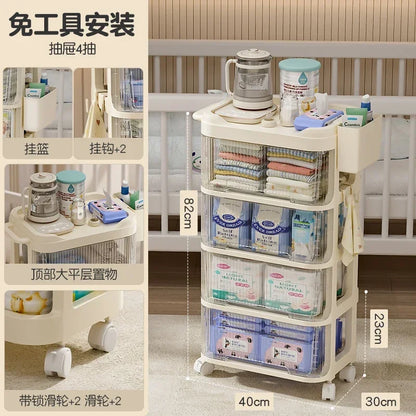 Baby Product Storage Rackmobile Stroller Organizerbottle and Tableware Drainage Boxdustproof Storage Cabinet for Baby Essentials