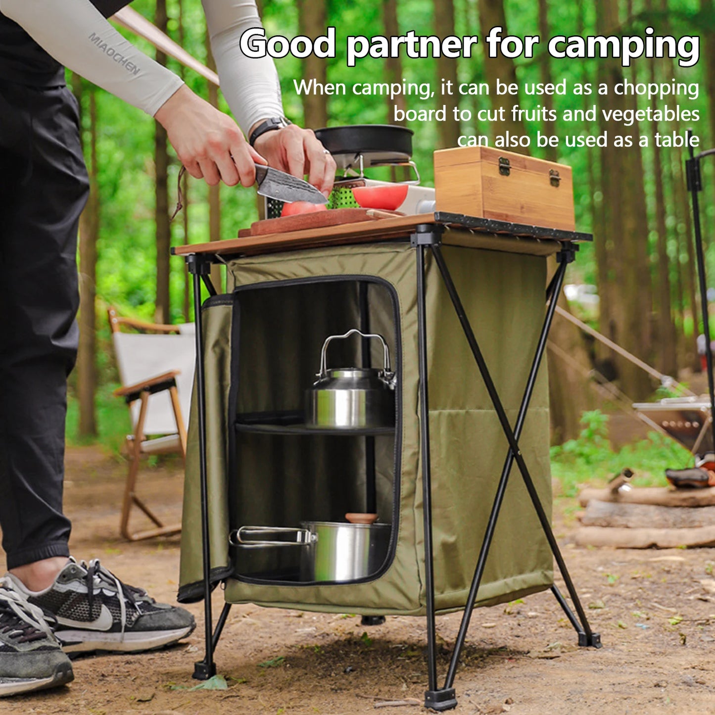 Folding Outdoor Cooking Cupboard Storage Organizer for Camping Kitchen Station Folding Cooking Table with Storage Organizer