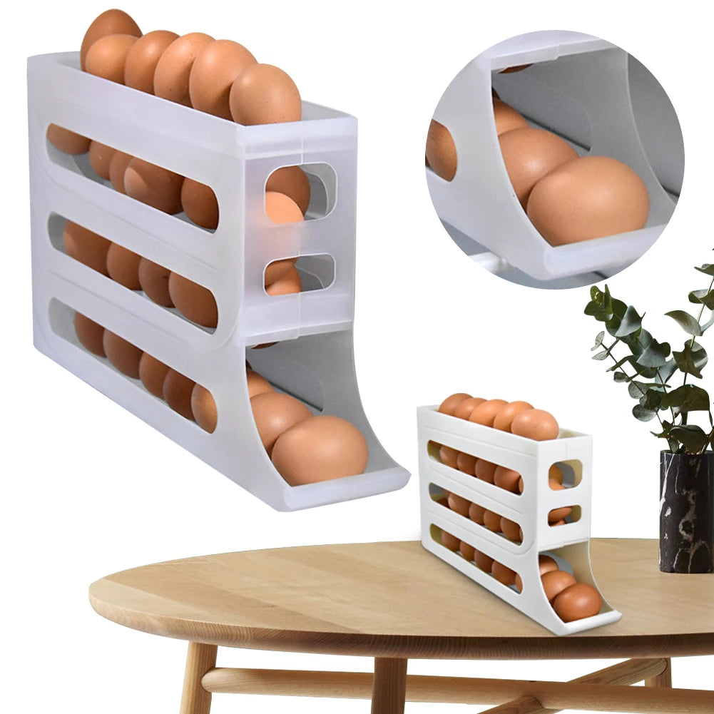 4 Layer Automatic Egg Roller Space Saving 30 Egg Container Rolling Egg Holder Plastic Egg Tray for Refrigerator Kichen Cabinet
