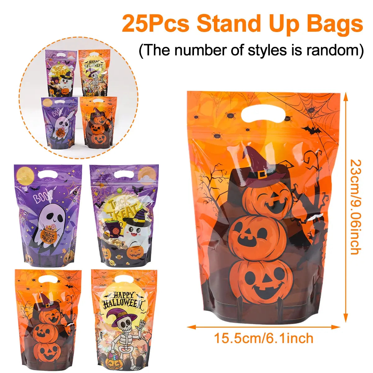 20 Pcs Halloween Gift Bags, Plastic Candy Bags, Trick or Treat Bags with Handle,Featuring Cauldron and Pumpkin Designs. Ideal for Students, Teachers, and Neighbors, Perfect for Storing Classroom Snacks and as Party Favors at Halloween Birthday Parties