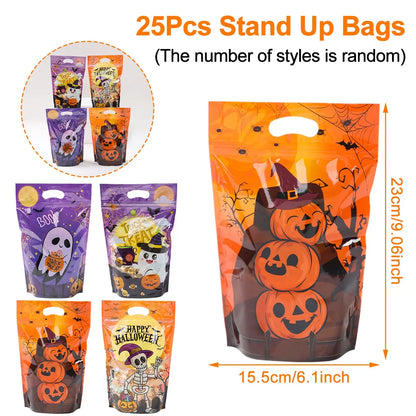 20 Pcs Halloween Gift Bags, Plastic Candy Bags, Trick or Treat Bags with Handle,Featuring Cauldron and Pumpkin Designs. Ideal for Students, Teachers, and Neighbors, Perfect for Storing Classroom Snacks and as Party Favors at Halloween Birthday Parties