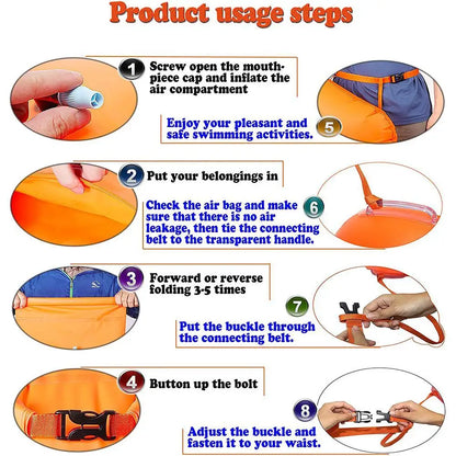 Swim Buoy Float for Open Water Swimming Safety Float with Adjustable Waist Belt Waterproof Dry Bag for Swim Train Kayaker