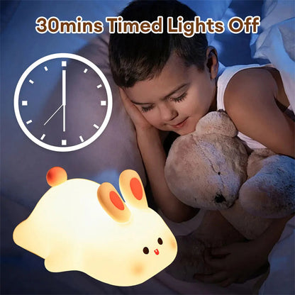 Cute LED Night Light Touch Sensor Cartoon Kid'S Nightlights Big Face Rabbit Silicone Night Light Christmas Gift Bedside Lamp Home Decor