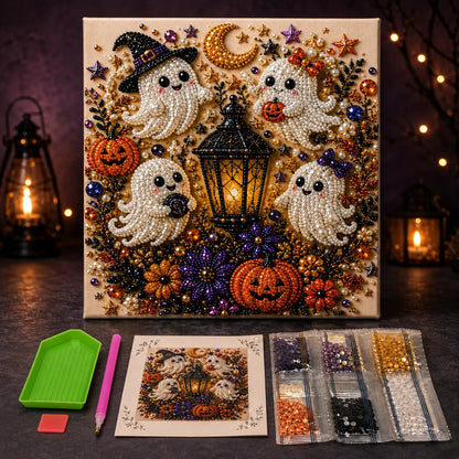 Halloween Diamond Painting Kits with Frame for Adults & Teens, 5D DIY Diamond Art Craft Kit with Full Drill Canvas and Tools, Pumpkin Ghost Witch Cat Halloween Wall Decor, Beginner-Friendly Gift, 8 X 8 Inch
