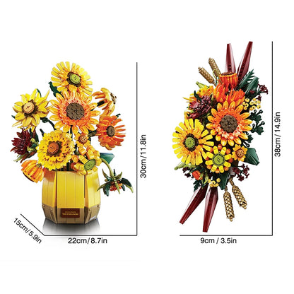 Van Gogh Sunflowers 1328Pcs Building Blocks with Vase, Art Building Toys, DIY Flower Bouquet Home Decor, Gift Ideas Women Girls