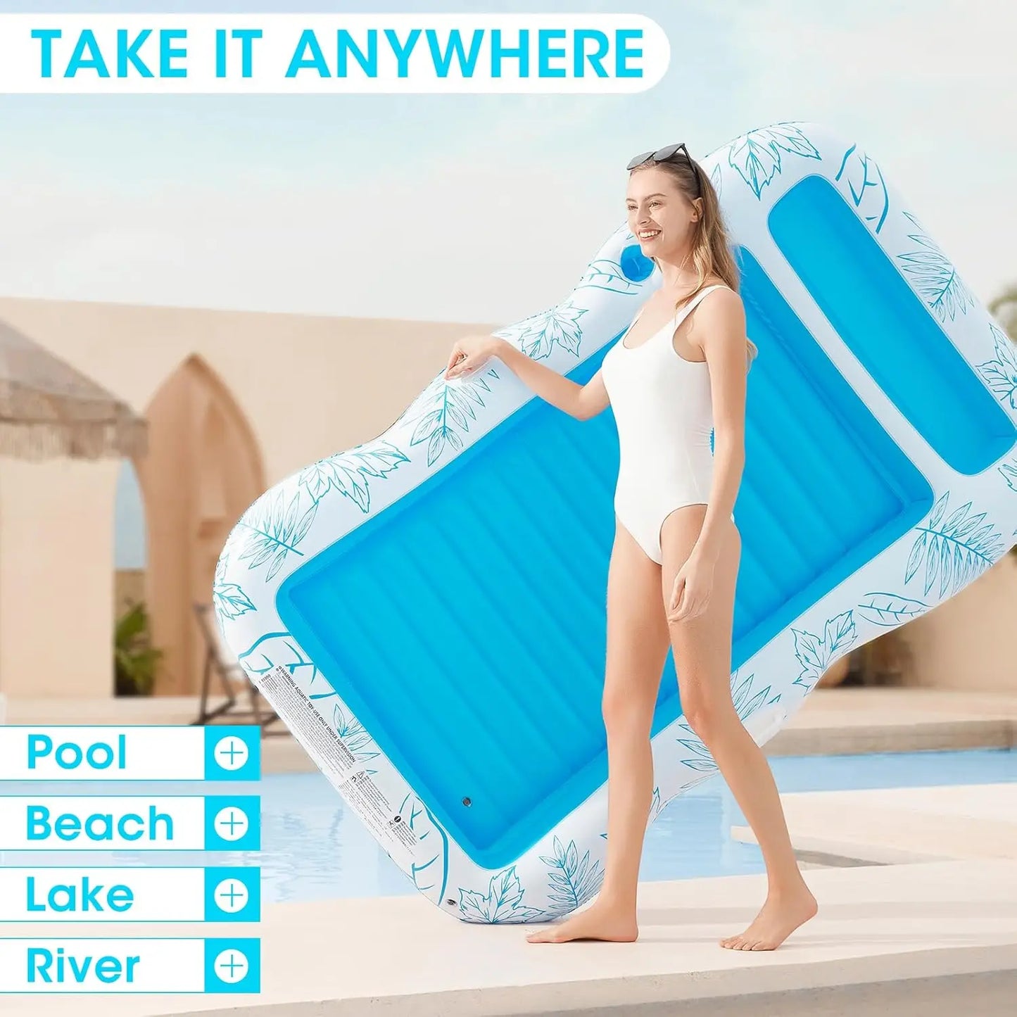 214*145CM Large-Sized Inflatable Mattress, Swimming Pool Floating Accessory, Luxurious Portable Inflatable Mattress, Sunbathing