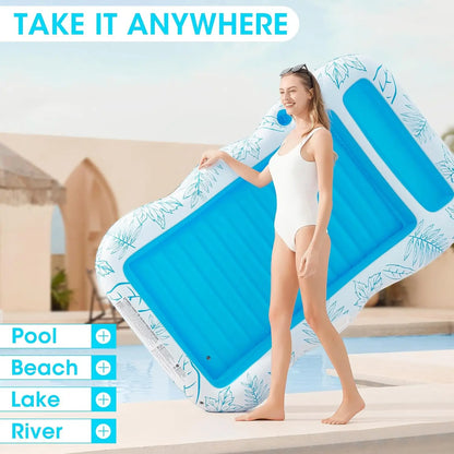 214*145CM Large-Sized Inflatable Mattress, Swimming Pool Floating Accessory, Luxurious Portable Inflatable Mattress, Sunbathing